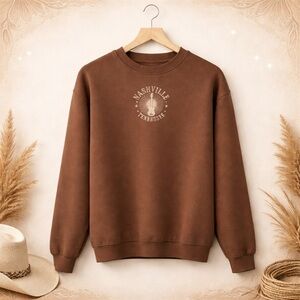 Von Maur Hi Res brand Brown Crewneck w/ pink Nashville Tennessee embroidery